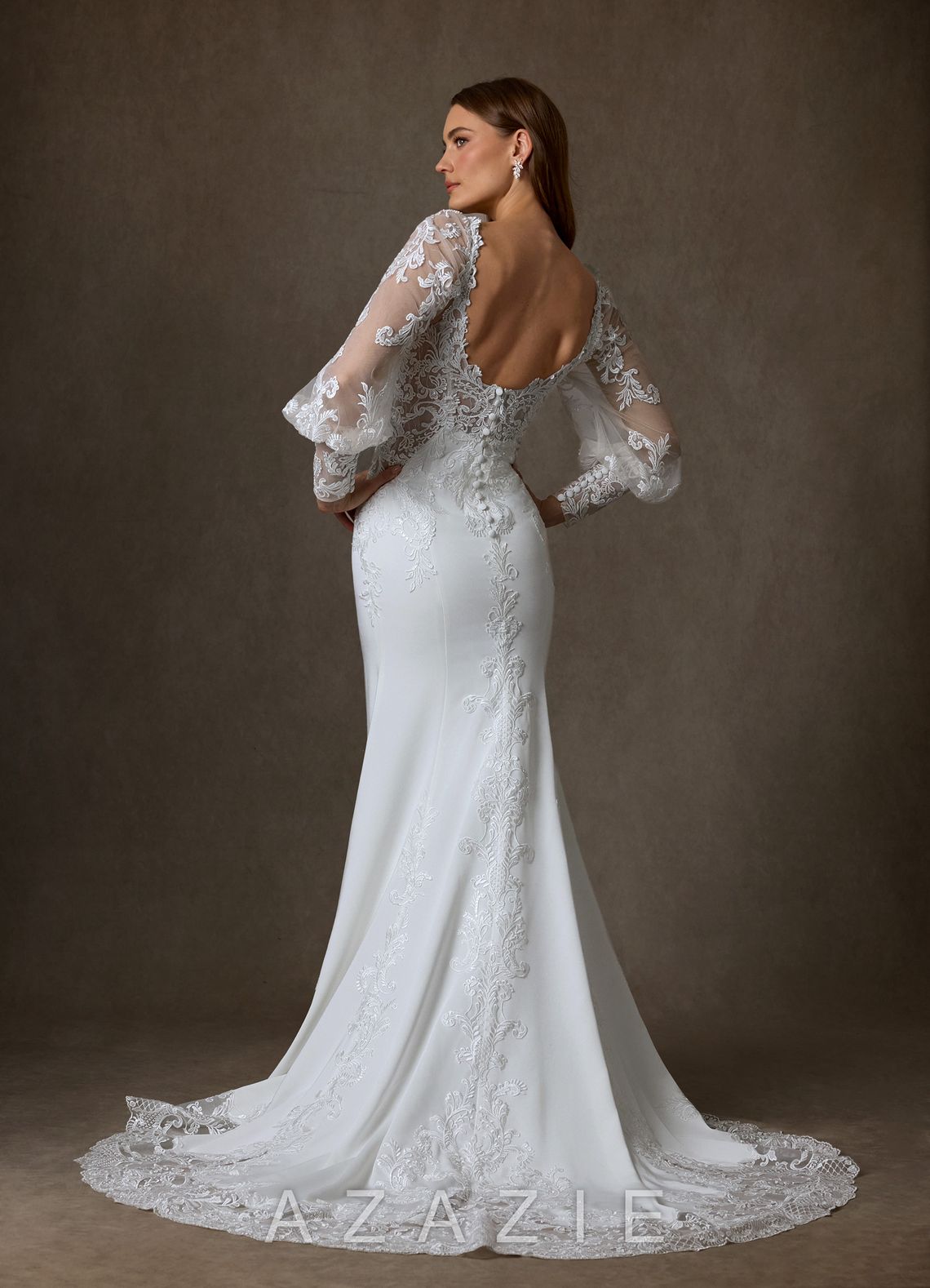 Azazie Isadora Diamond White Mermaid Lace Dress