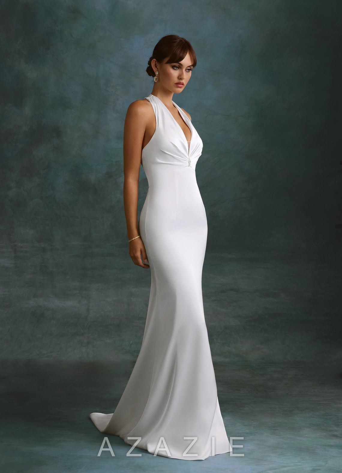 Azazie Melinda Diamond White Sheath Stretch Satin Dress diamond_white