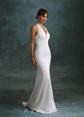 Azazie Melinda Diamond White Sheath Stretch Satin Dress diamond_white