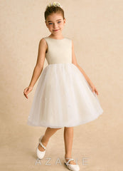 Azazie Esme Champagne Ball-Gown Bow Tulle Dress champagne