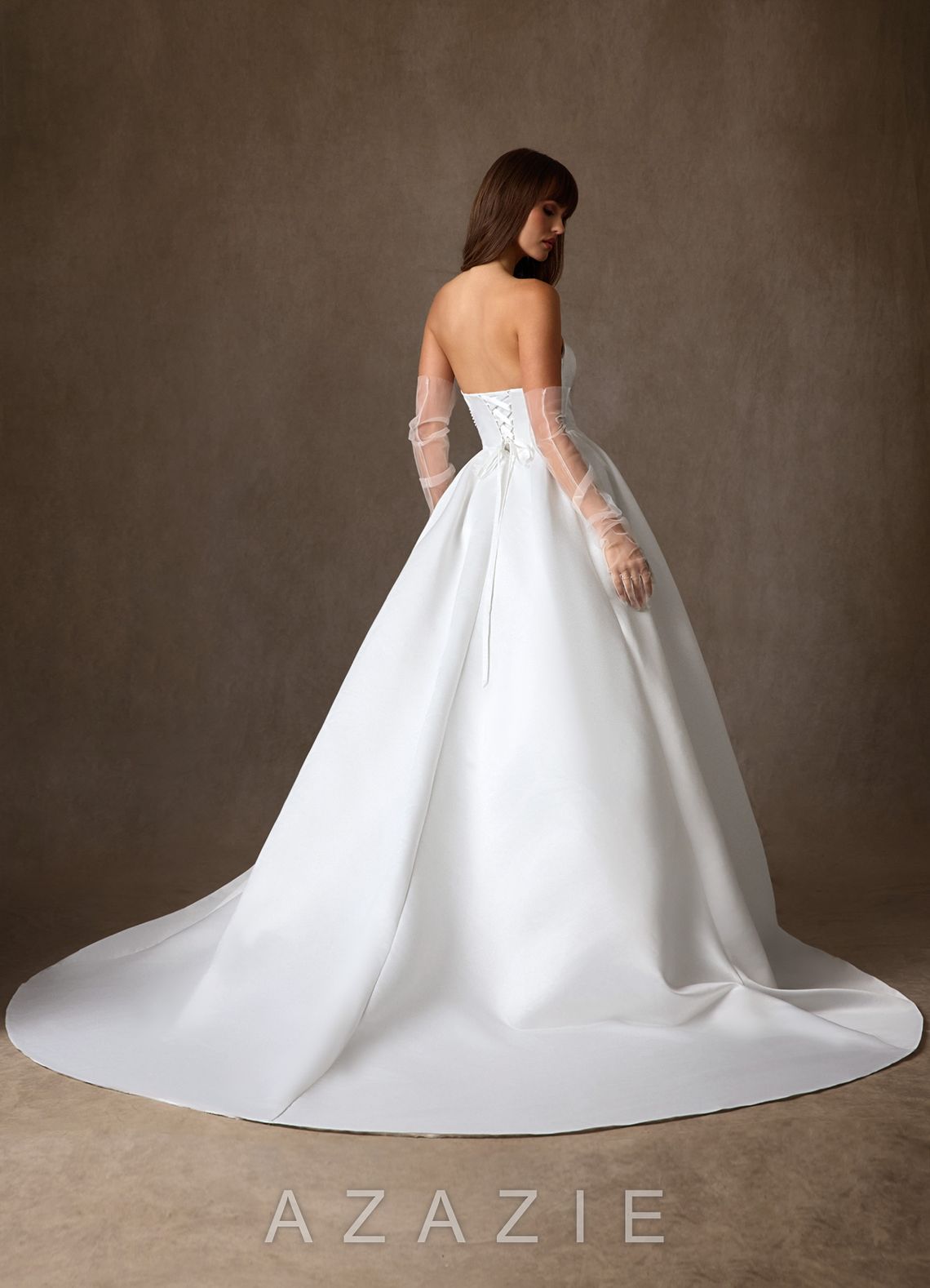 Azazie Harper Diamond White Ball-Gown Strapless Satin Dress