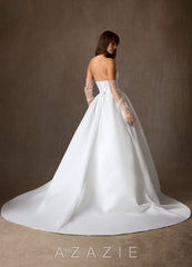 Azazie Harper Diamond White Ball-Gown Strapless Satin Dress
