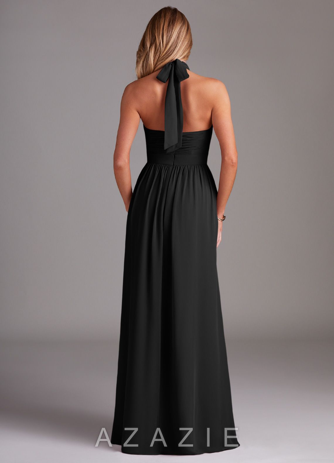 Azazie Avary Black A-Line Pleated Chiffon Dress black