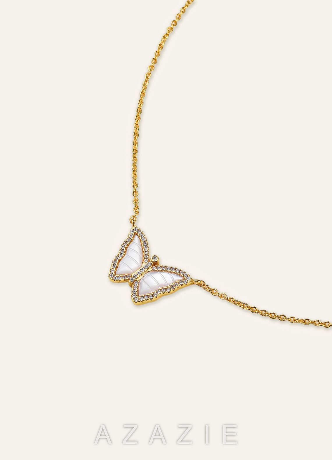 Moonstone Butterfly Pendant Necklace  gold