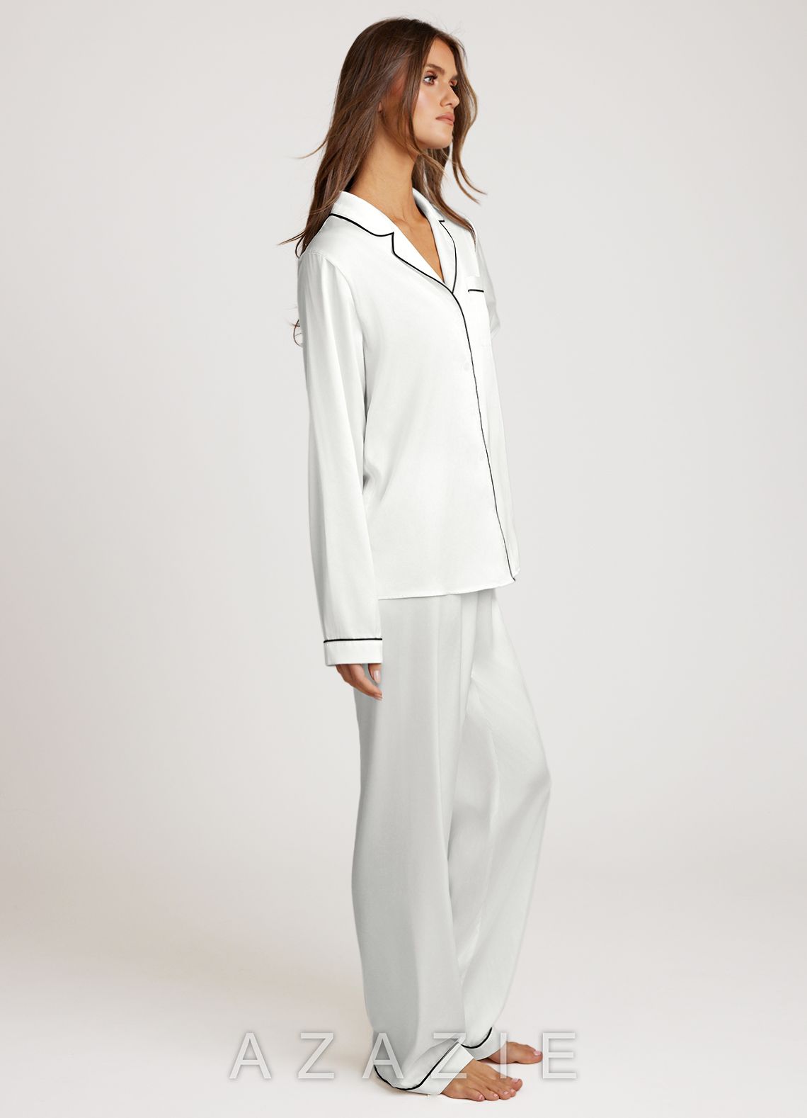 Long Sleeves and Pants Satin PJ Set  white
