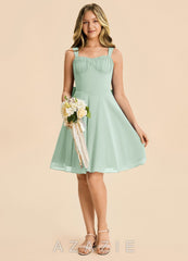 Azazie Arie Junior Agave A-Line Ruched Chiffon Dress agave