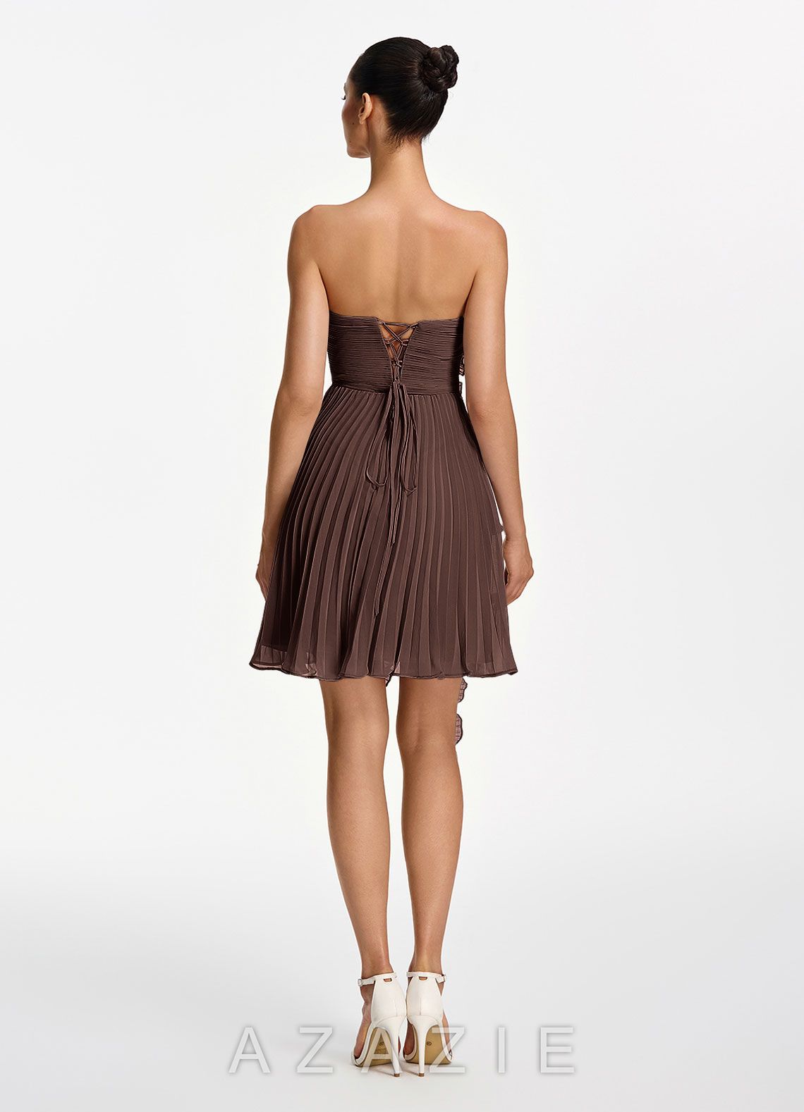 Ilona Ganache Strapless Pleated Ruffle Lace Up Mini Dress