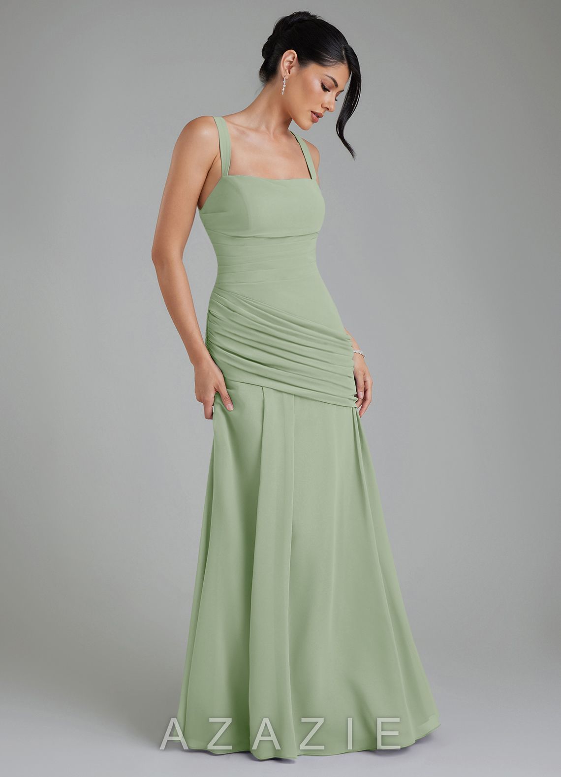 Azazie Toya Dusty Sage A-Line Corset Chiffon Dress dusty_sage