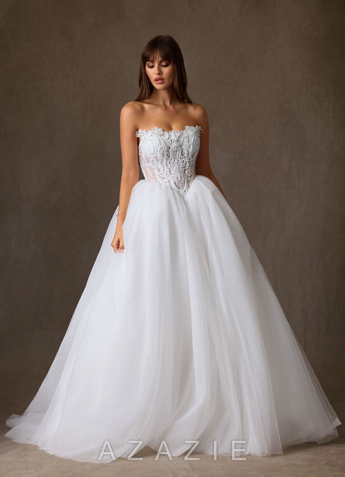 Azazie Sariyah Diamond White Ball-Gown Off the Shoulder Tulle Dress
