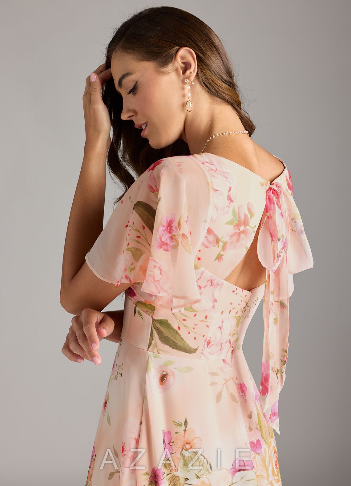 Azazie Kimber Abstract Bouquet Floral A-Line Flounce Sleeve Chiffon Dress abstract_bouquet_floral