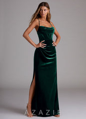 Azazie Mai Emerald Sheath Sweetheart Neckline Velvet Dress emerald
