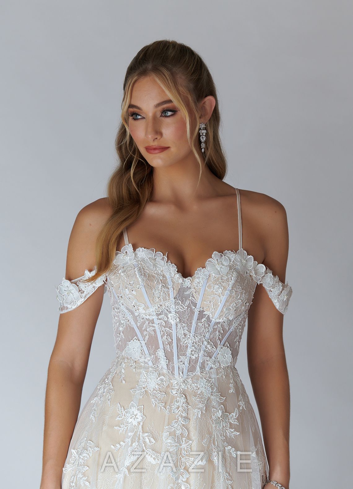 Azazie Florentina Wedding Dress Diamond White Nude A-Line Sweetheart Sequins Tul