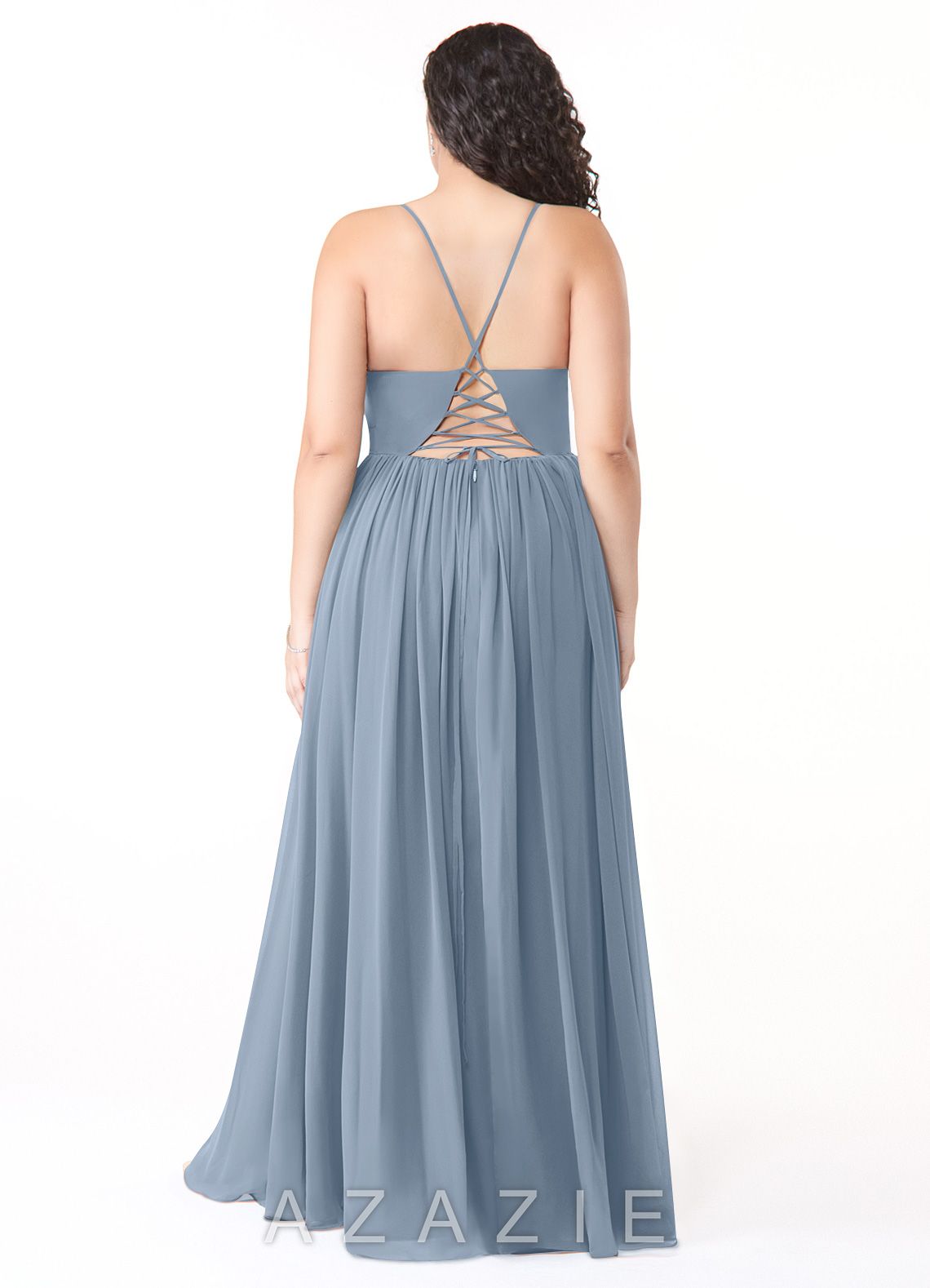 Azazie Aaida Dusty Blue A-Line Corset Chiffon Dress dusty_blue