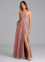 Azazie Wren Dusty Rose A-Line Strapless Floral Burnout Dress dusty_rose
