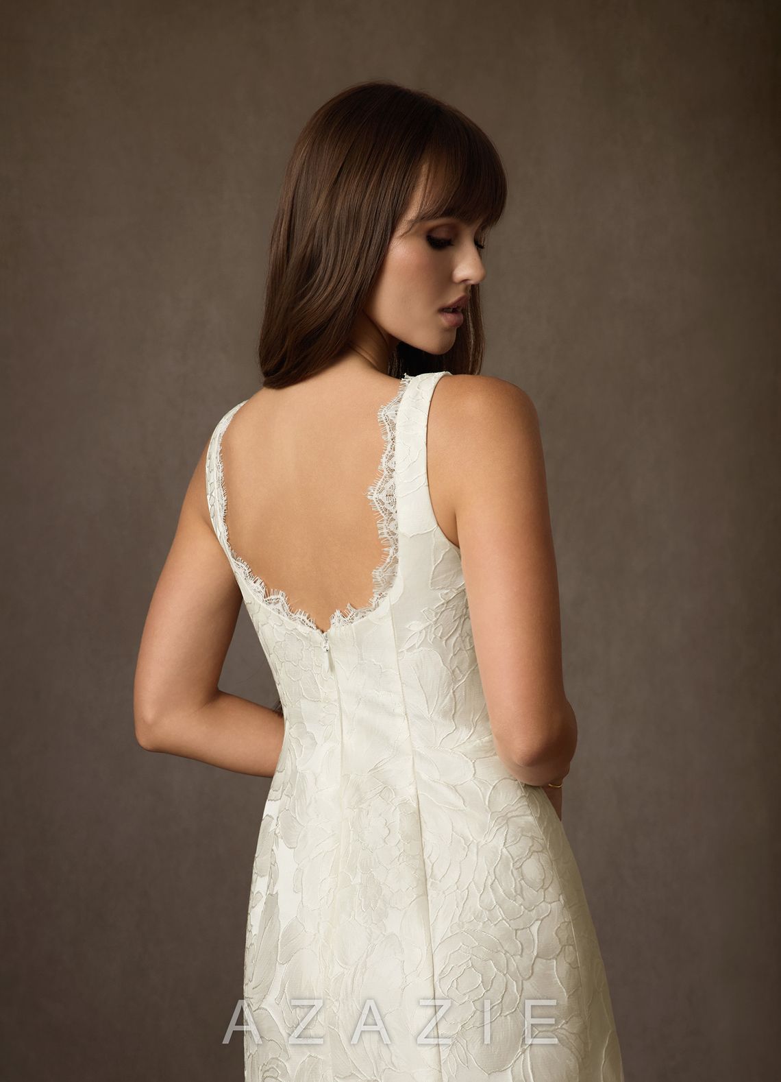 Azazie Janet Antique White A-Line Square Neckline Floral Jacquard Dress antique_white