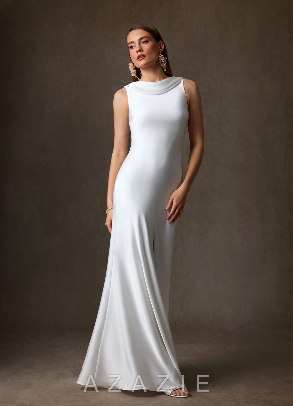 Azazie Yara Diamond White Mermaid Stretch Satin Dress diamond_white