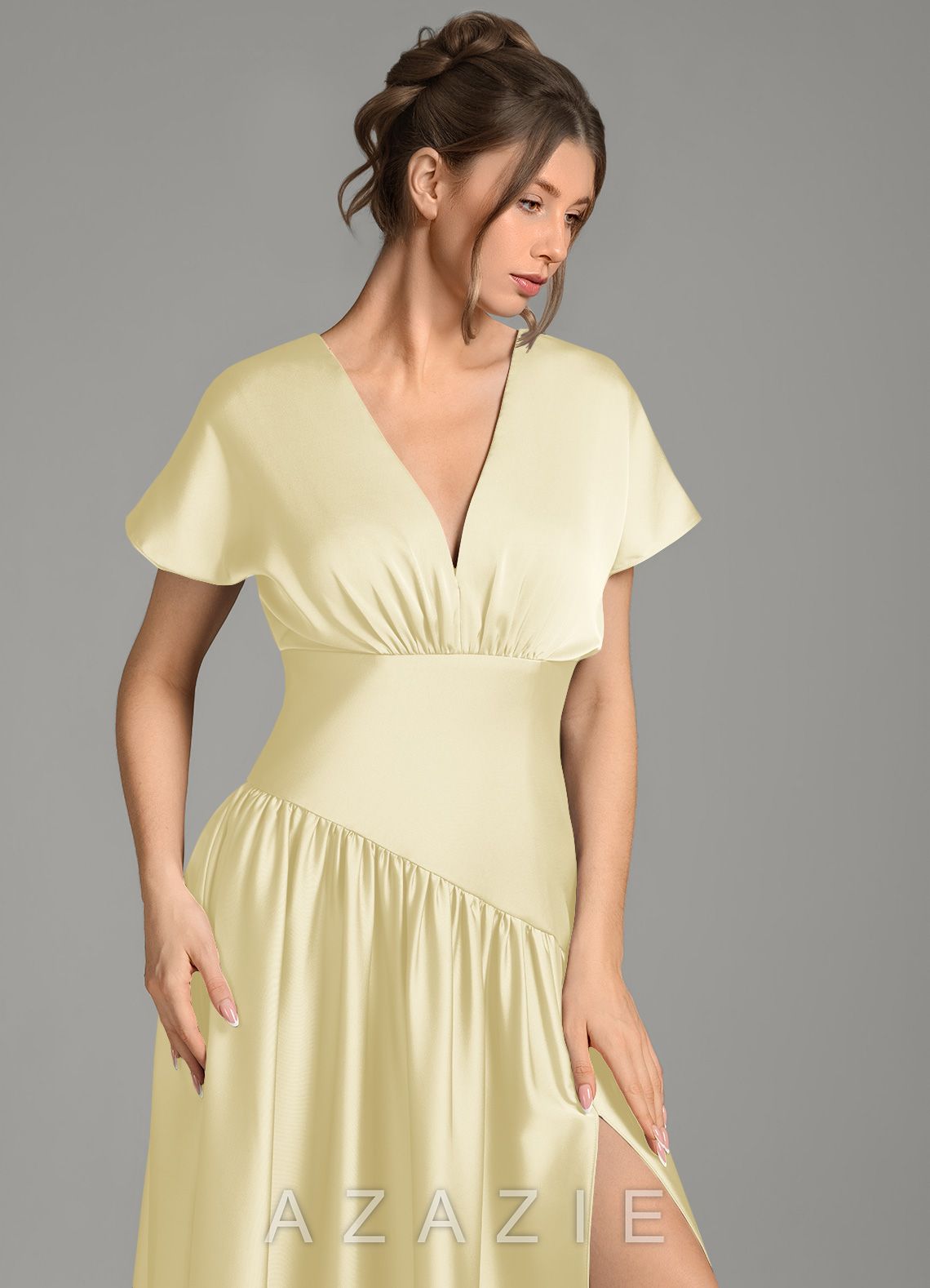 Azazie Alysse Lemon Sorbet A-Line Stretch Satin Dress lemon_sorbet
