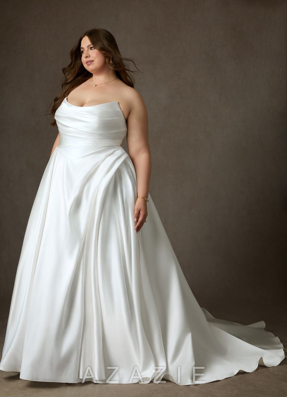 Azazie Adelise Diamond White Ball-Gown Strapless Satin Dress diamond_white
