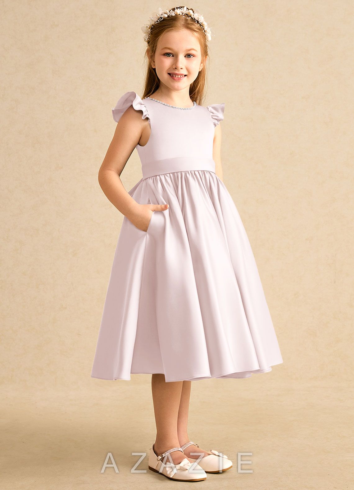 Azazie Dumpling Blushing Pink A-Line Bow Matte Satin Dress blushing_pink