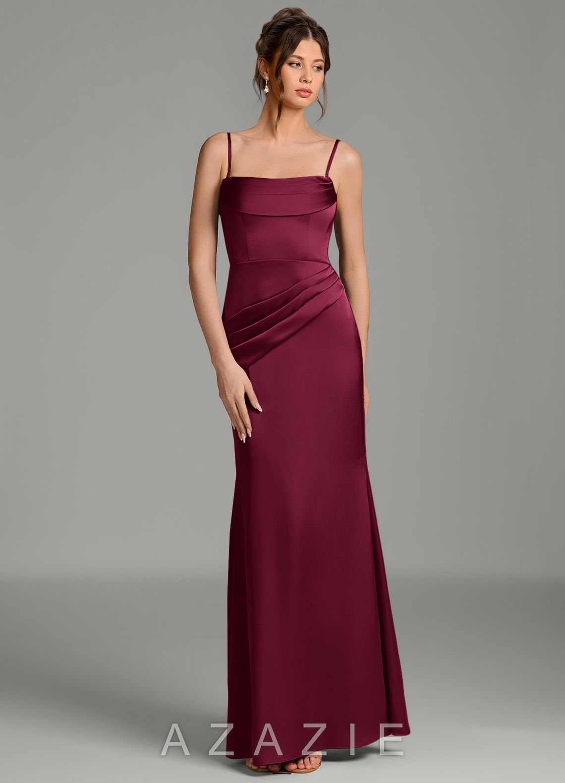 Azazie Alanis Burgundy Mermaid Corset Stretch Satin Convertible Dress burgundy