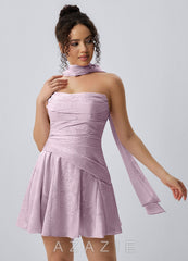 Iphigenie Frosted Lilac Strapless Jacquard Lace-Up Skater Mini Dress