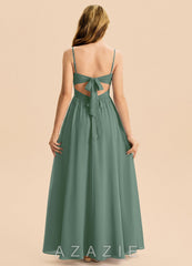 Azazie Zeya Junior Eucalyptus A-Line Chiffon Dress eucalyptus