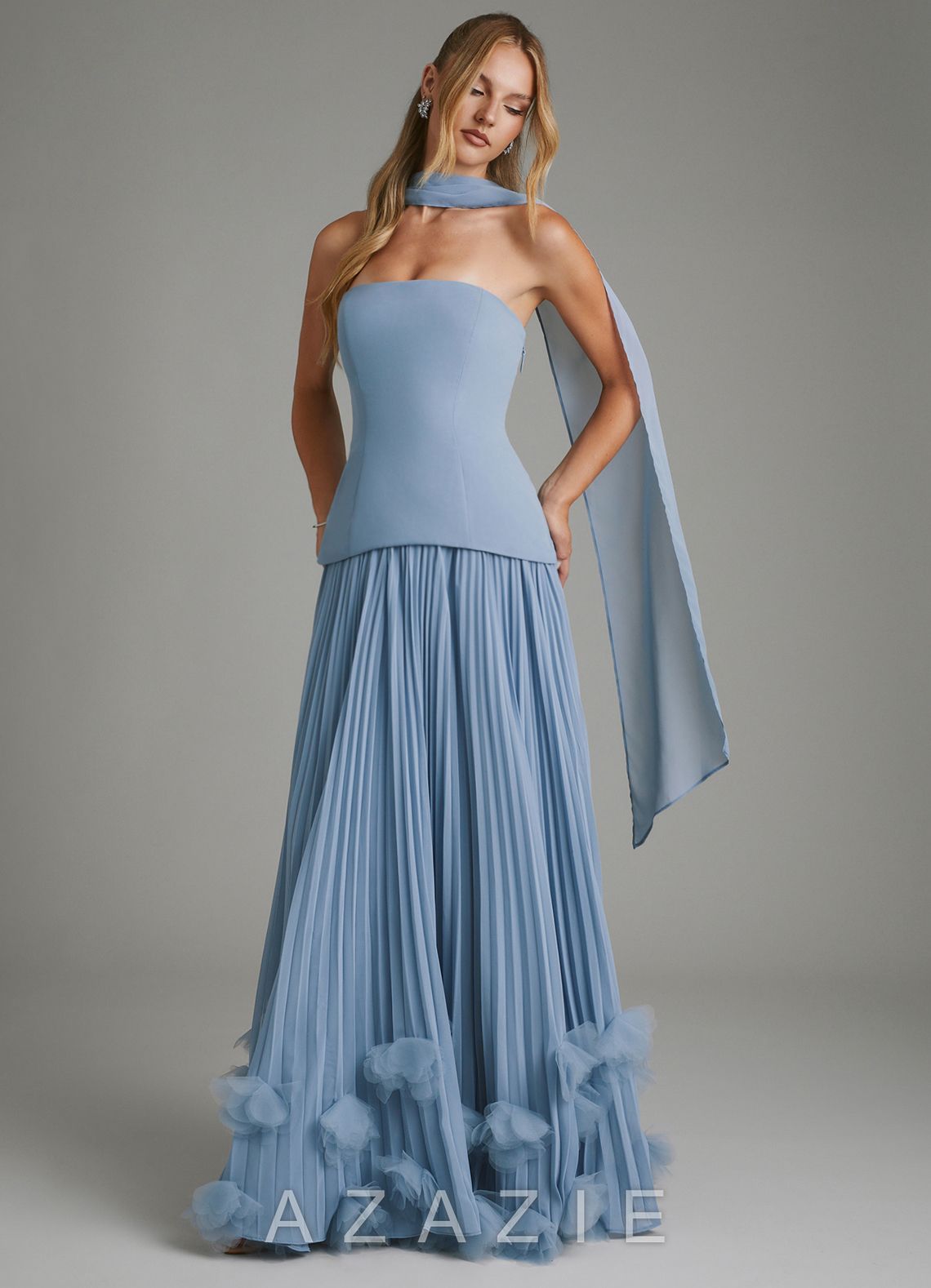 Azazie Alex Agave A-Line Corset Chiffon Dress agave