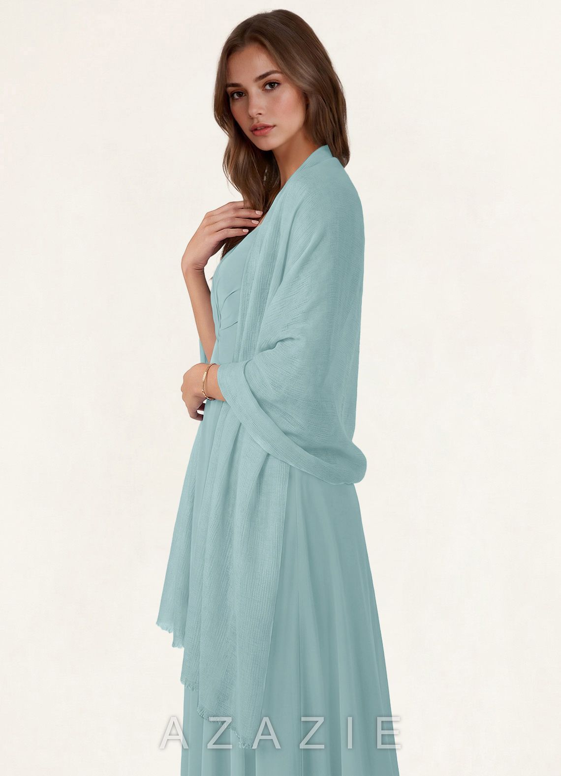 Azazie Soft Wool Blend Textured Frayed Edge Shawl  dusty_blue