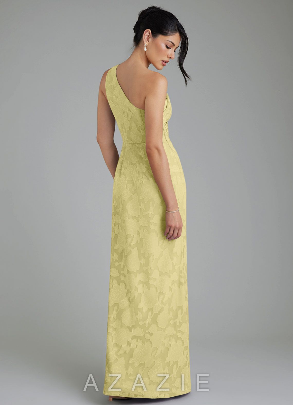 Azazie Akilah Lemon Sorbet Mermaid One Shoulder Floral Burnout Dress lemon_sorbet