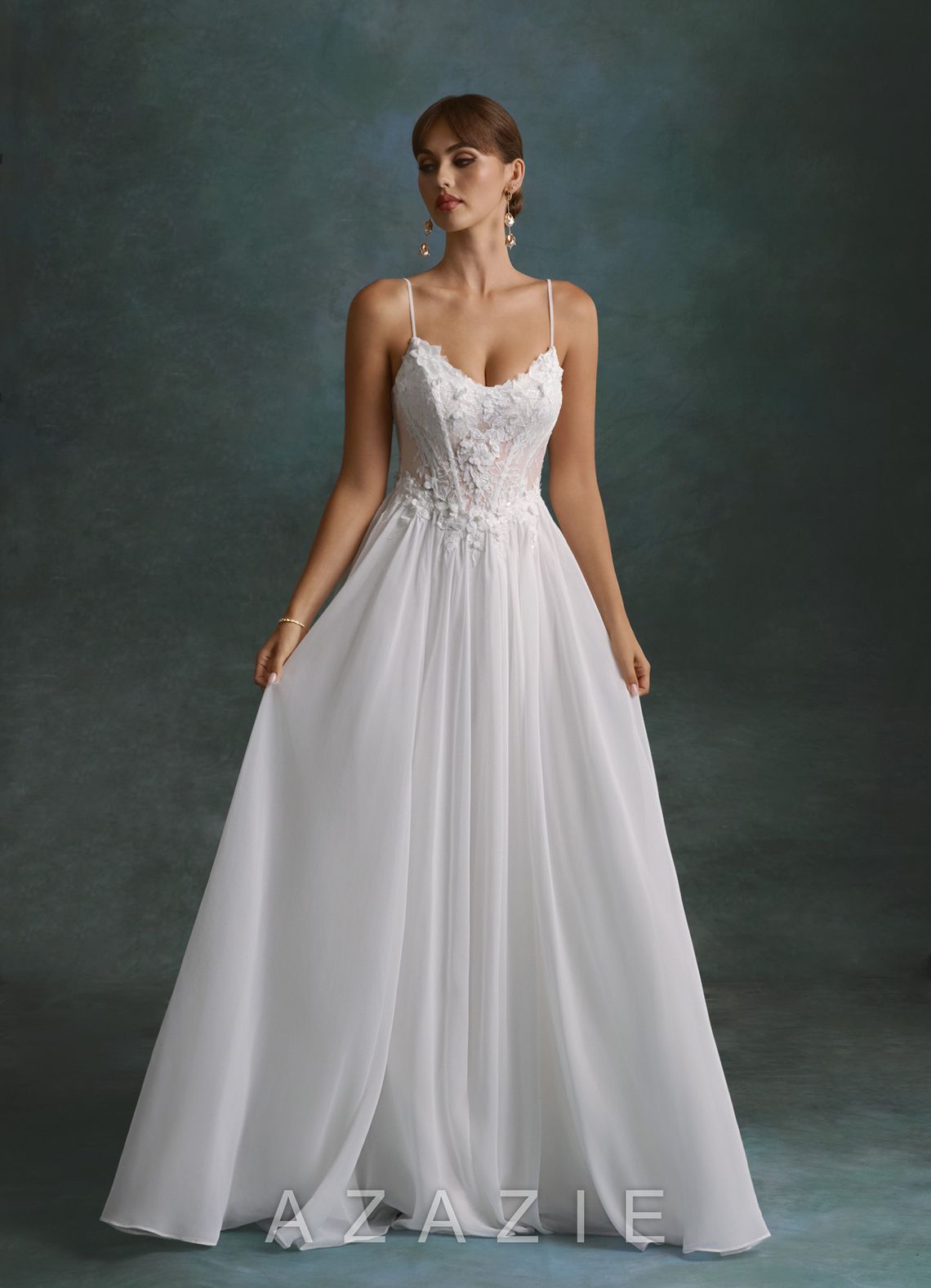Azazie Laurelle Diamond White A-Line Chiffon Dress diamond_white