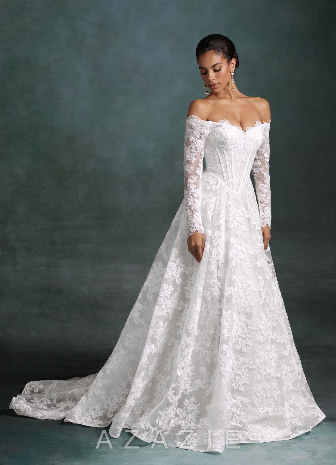 Azazie Skylar Diamond White A-Line Sweetheart Neckline Lace Dress diamond_white