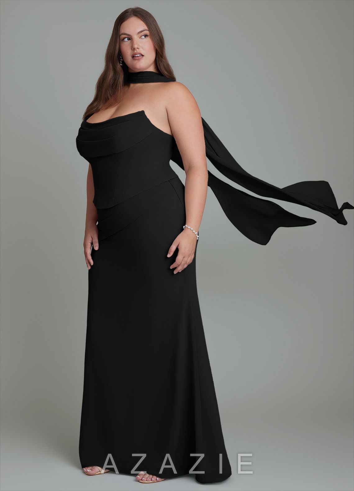 Azazie Sorrel Black Mermaid Corset Chiffon Dress black