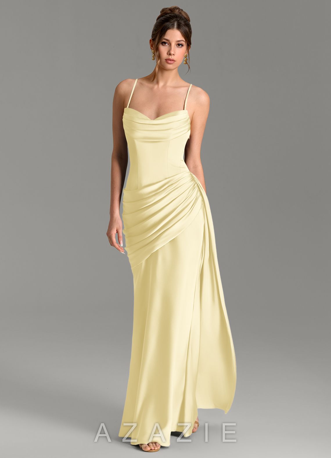Azazie Zorah Lemon Sorbet Mermaid Corset Stretch Satin Convertible Dress lemon_sorbet