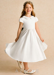 Azazie Deary Ivory Agave A-Line Bow Cotton Dress ivory/agave