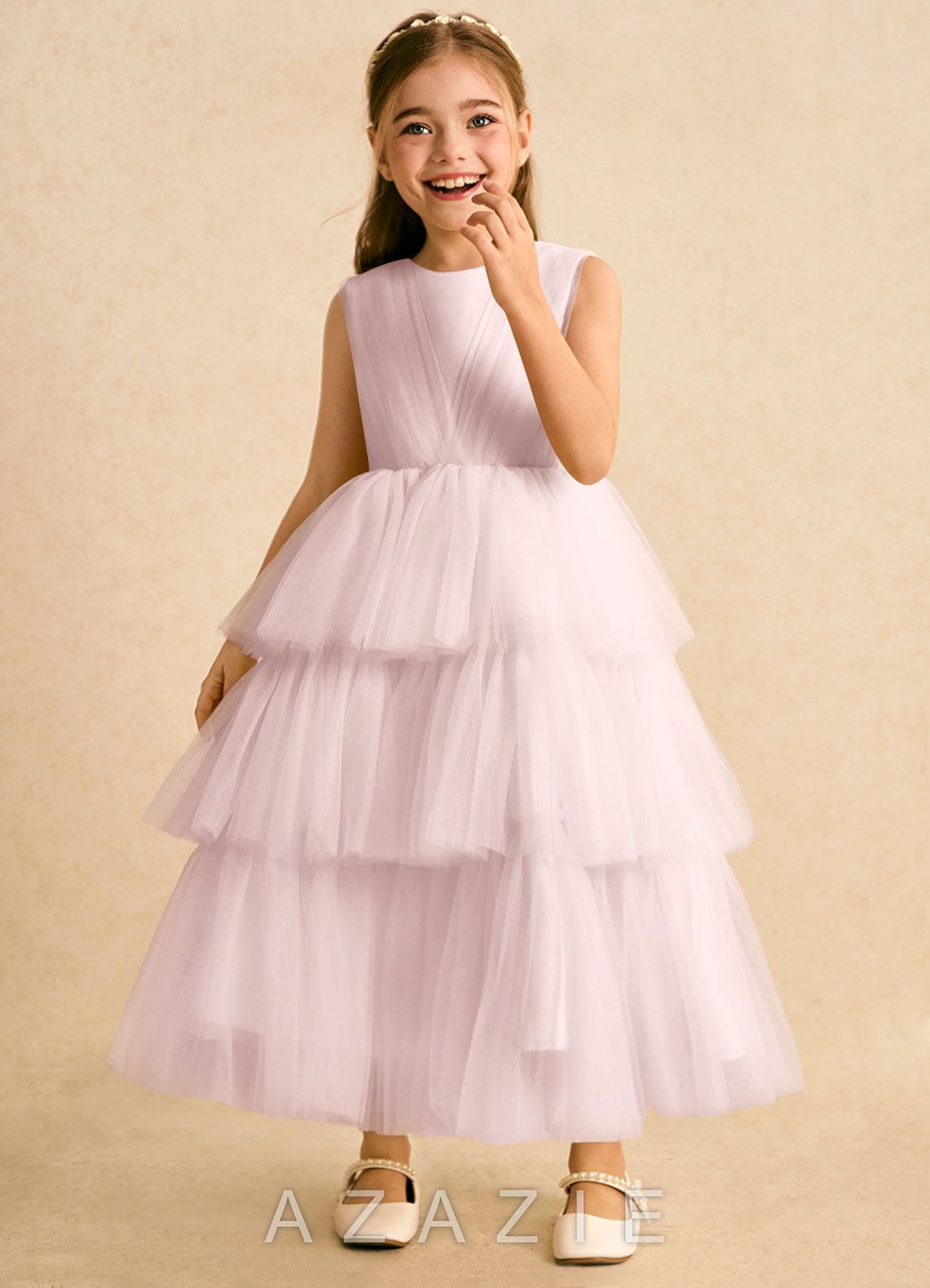 Azazie Marshmallow Blushing Pink Ball-Gown Bow Tulle Dress blushing_pink