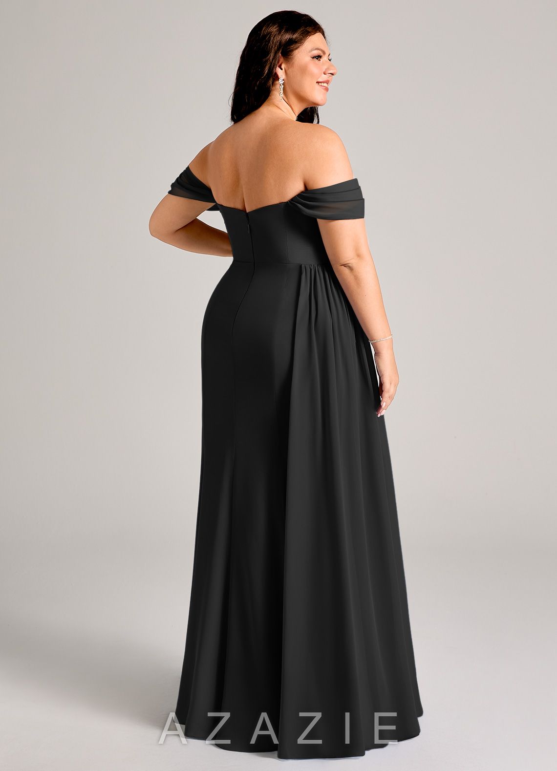 Azazie Amyra Black Sheath Off the Shoulder Chiffon Convertible Dress black