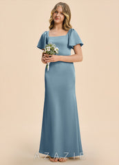 Azazie Chace Junior Dusty Blue Sheath Stretch Satin Dress dusty_blue