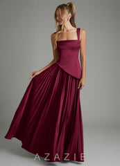 Azazie Stephanie Burgundy A-Line Corset Stretch Satin Dress burgundy