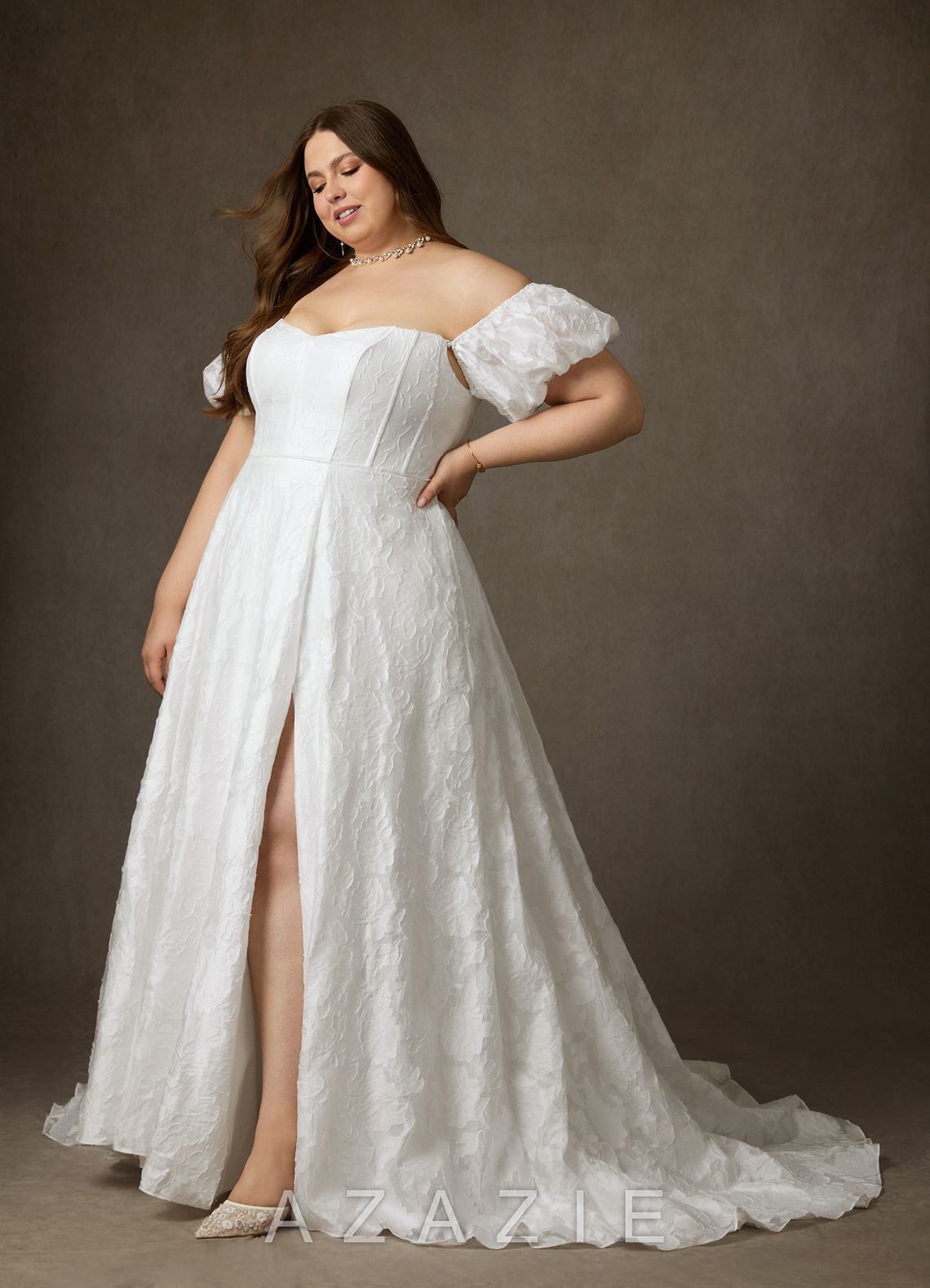 Azazie Gladiola Diamond White Ball-Gown Sweetheart Neckline Floral Burnout Jacquard Dress diamond_white