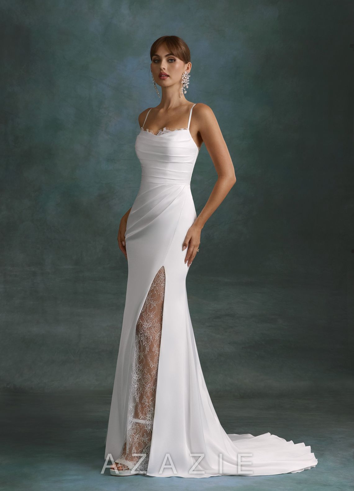 Azazie Georgette Diamond White Mermaid Strapless Stretch Satin Dress diamond_white