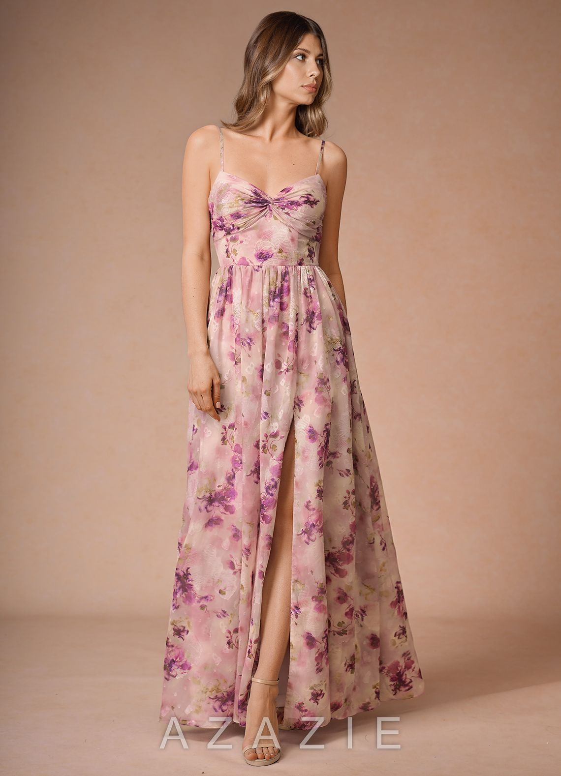 Lumi {color} A-Line V-Neck Pleated Chiffon Dress  sp_mauve_floral_#mf134274