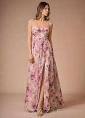 Lumi {color} A-Line V-Neck Pleated Chiffon Dress  sp_mauve_floral_#mf134274
