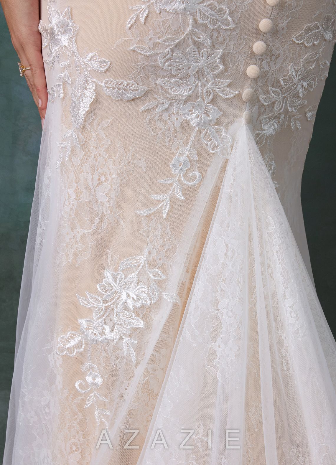 Azazie Veronica Diamond White Champagne Mermaid Tulle Dress diamond_white/champagne
