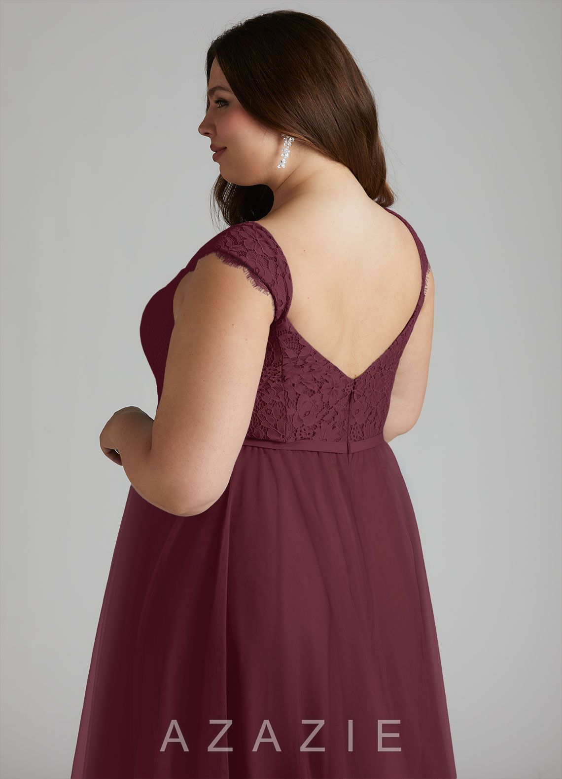 Azazie Luxi Cabernet A-Line Pleated Tulle Dress cabernet