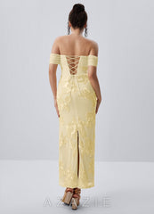 Berenice Lemon Sorbet 3D Floral Lace Off Shoulder Maxi Dress