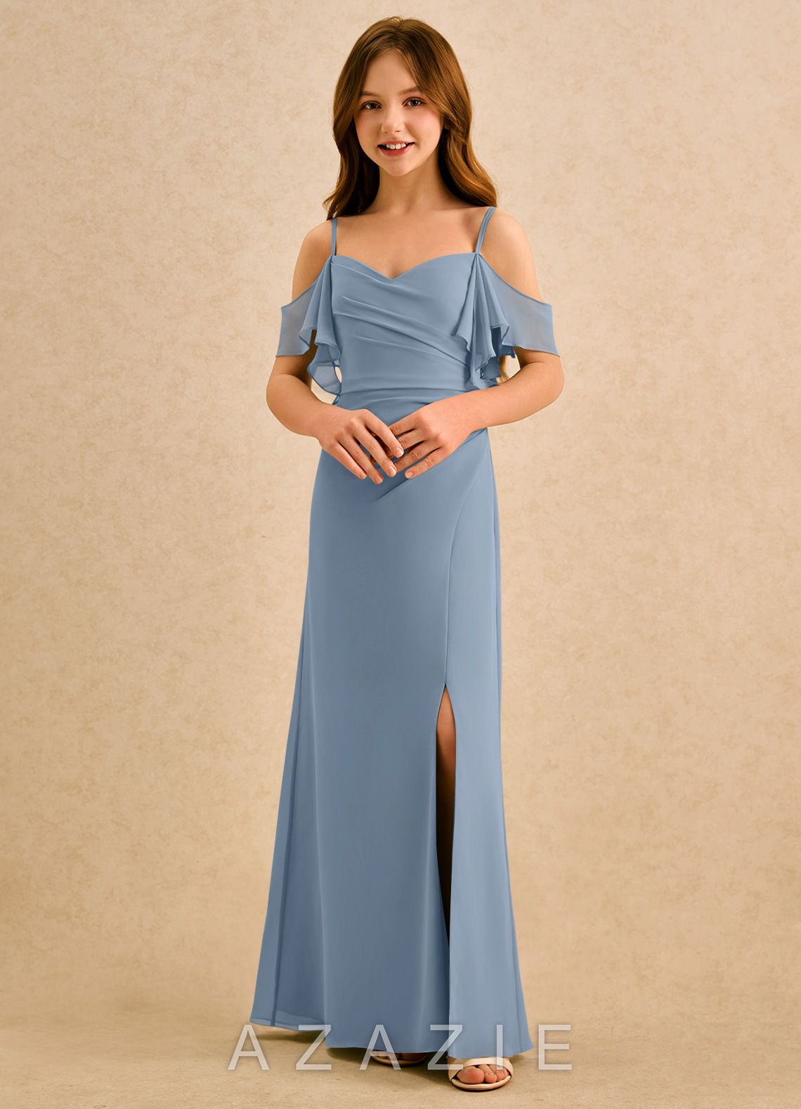 Azazie Pippy Girls Formal Dusty Blue A-Line Sweetheart Neckline Chiffon Dress dusty_blue