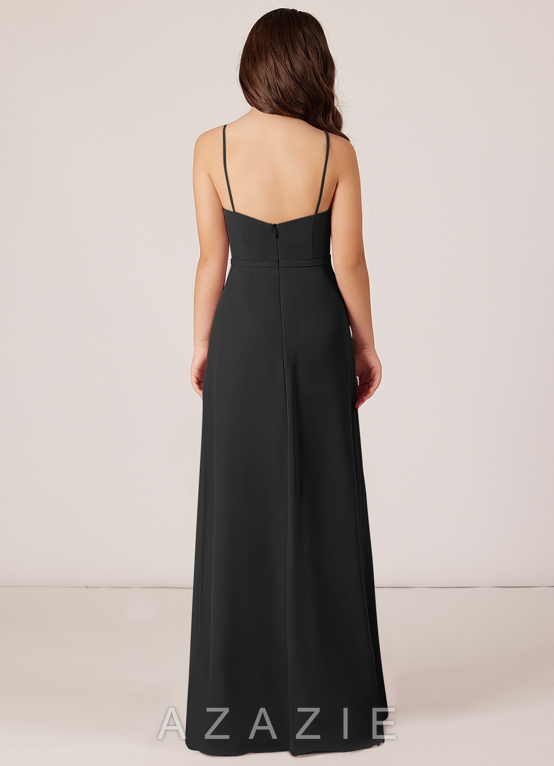 Azazie Kaylee Junior Black A-Line Side Slit Chiffon Dress black