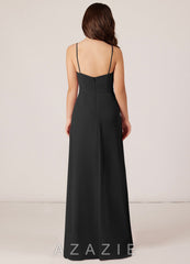 Azazie Kaylee Junior Black A-Line Side Slit Chiffon Dress black