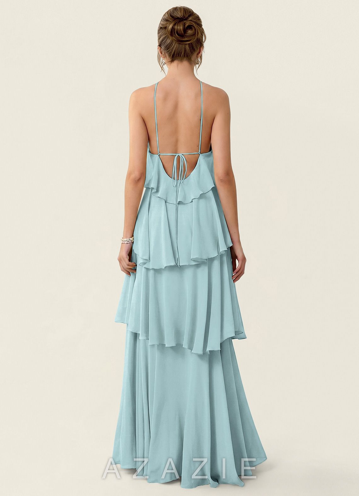 Nevieve Mist Satin Faced Chiffon Ruffles Summer Dress