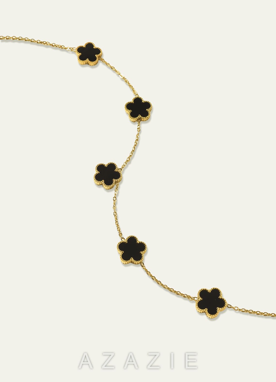 18K Gold Plated Stainless Steel Five-Leaf Clover Charm Necklace  black